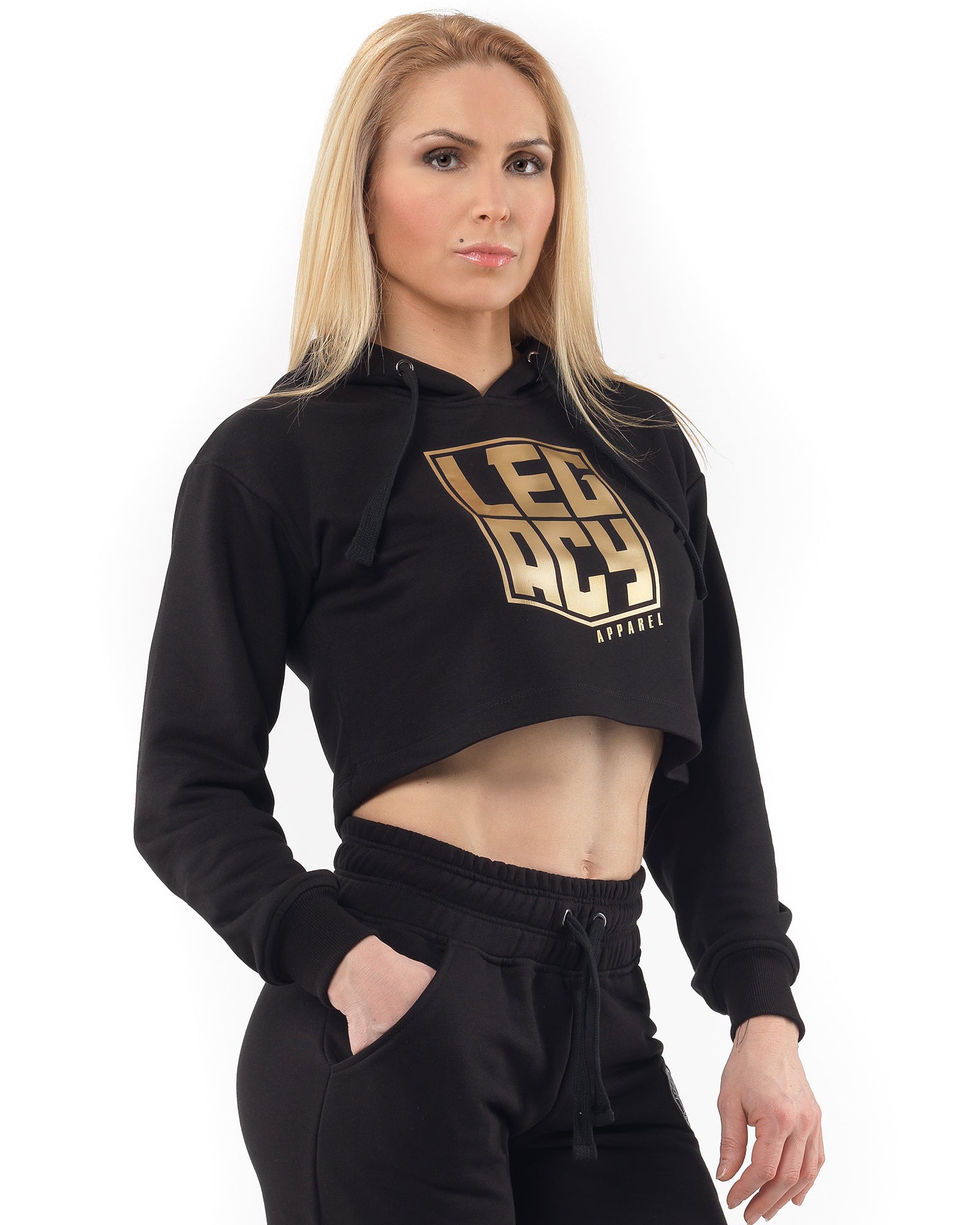 Γυναικείο Hoodie Crop Top Μαύρο - Χρυσό