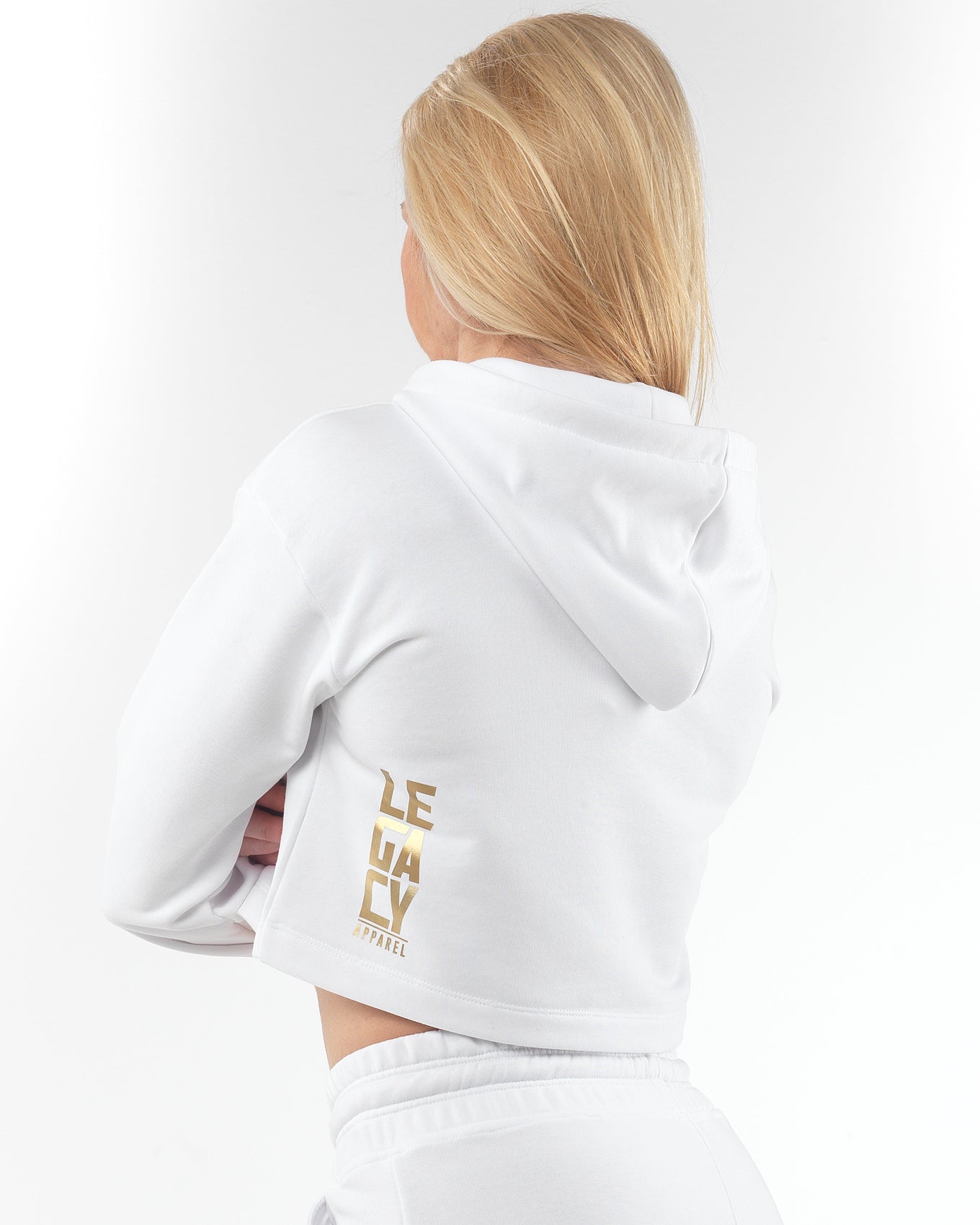 Γυναικείο Hoodie Crop Top Λευκό - Χρυσό